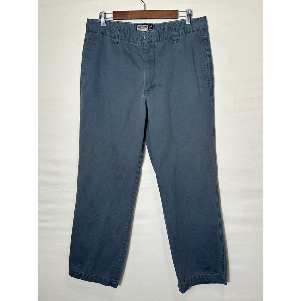 Arrow Men's Vintage Steel Blue Chino Khaki Pants Size 34X30 Actual (32.5X28.5)